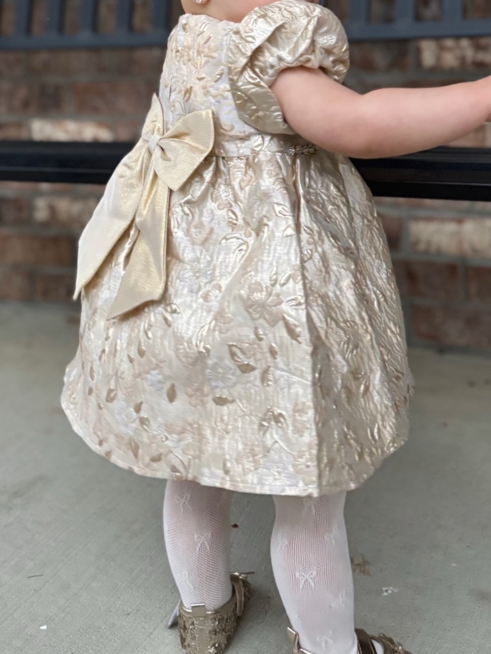 Sparkling Gold Baby Party Dress with Bow